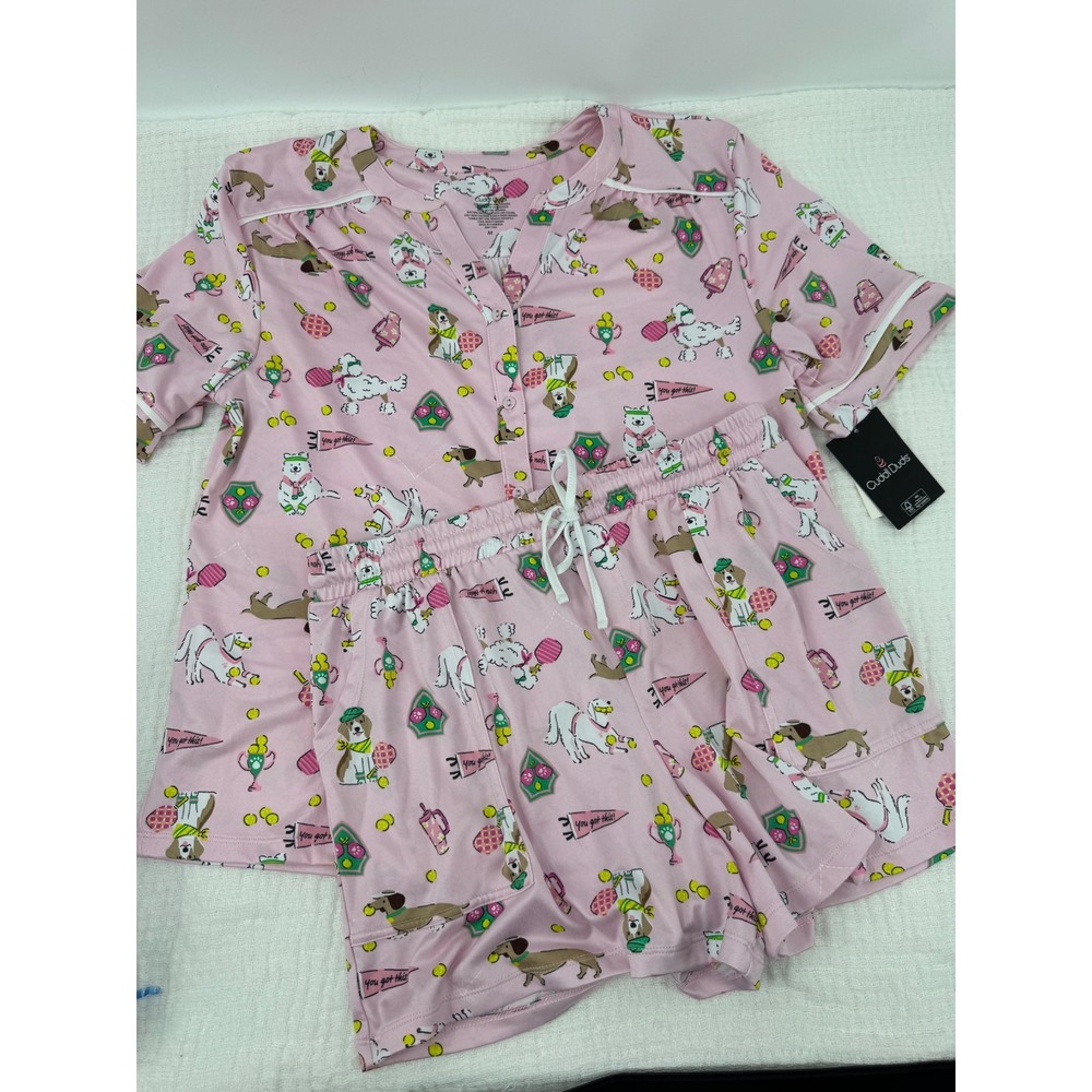 New 2pc Cuddl Duds Pajama Set Womens M Pink Dog Print Shorts Top Novelty Soft